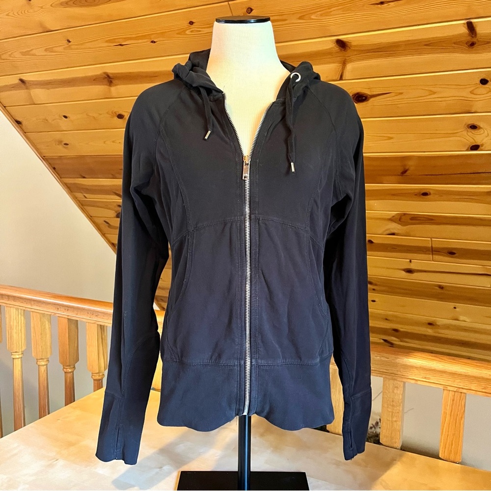 Zella Women's Fitted Full Zip Pockets Thumbholes Drawstring Ribbed Hoodie Size M - Picture 1 of 8